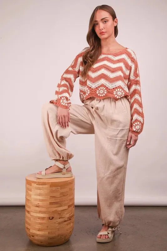 VERY J Wide Leg Gauze Solid Pants In Natural