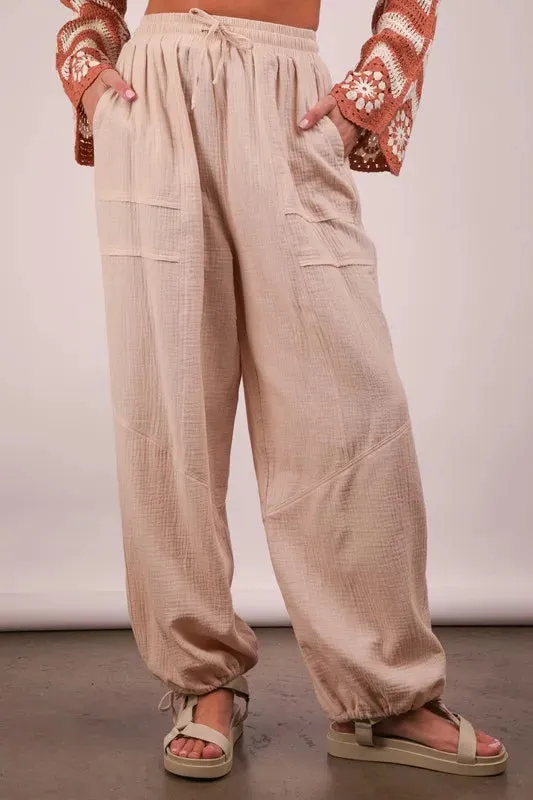 VERY J Wide Leg Gauze Solid Pants In Natural