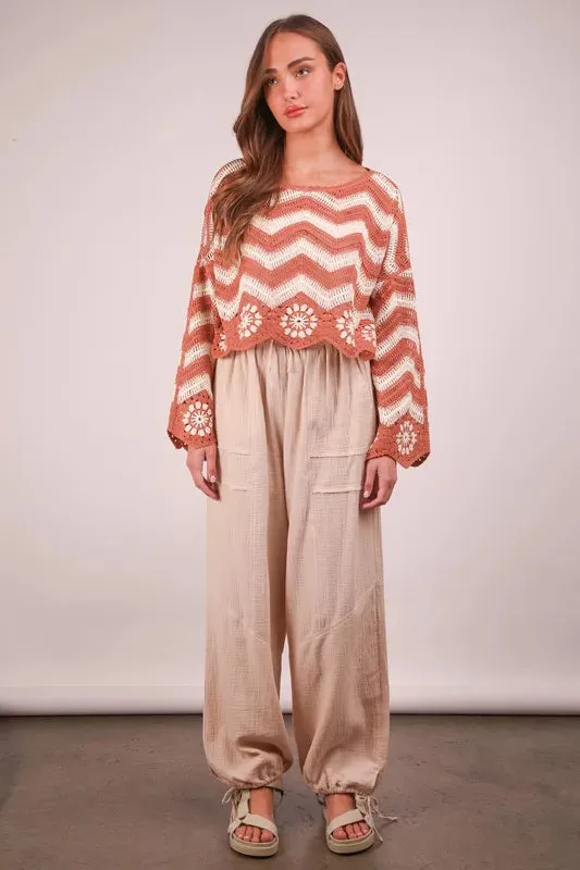 VERY J Wide Leg Gauze Solid Pants In Natural