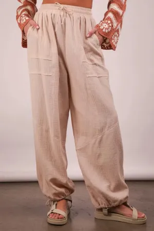VERY J Wide Leg Gauze Solid Pants In Natural