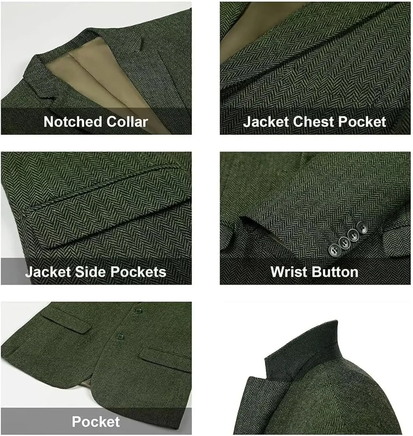 Vintage Mens Tweed Blazer Retro Wool Blend Suit Jackets Herringbone Two Button Sport Coat Prom Business Casual Wedding