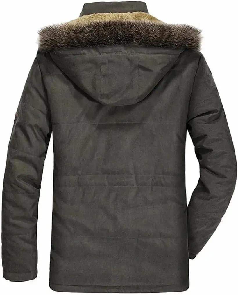 Vsadsau Men Thick Warm Coat Hooded Padded Cotton Coat Long Outdoor Jakcket Wool Liner Thicken Parkas