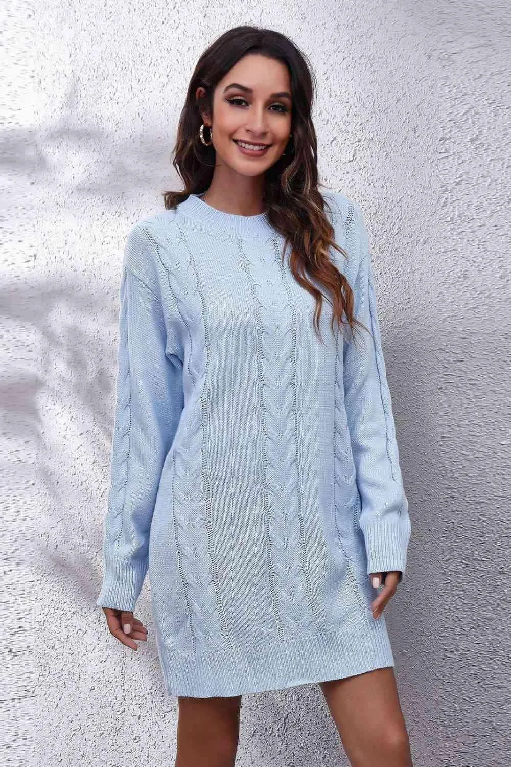 Warm Serenity Cable Knit Sweater Dress
