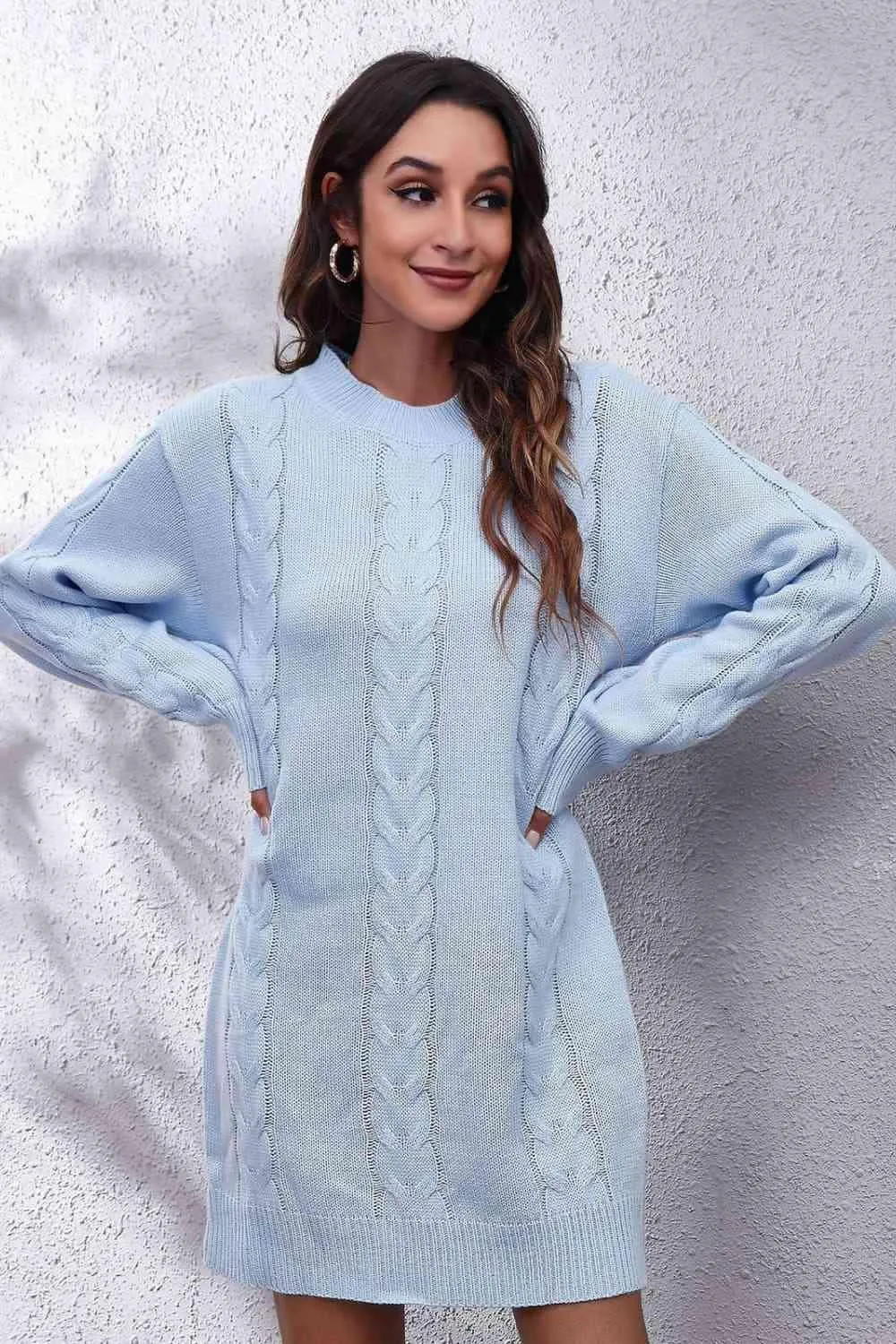 Warm Serenity Cable Knit Sweater Dress