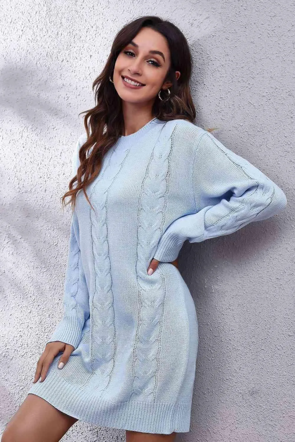 Warm Serenity Cable Knit Sweater Dress