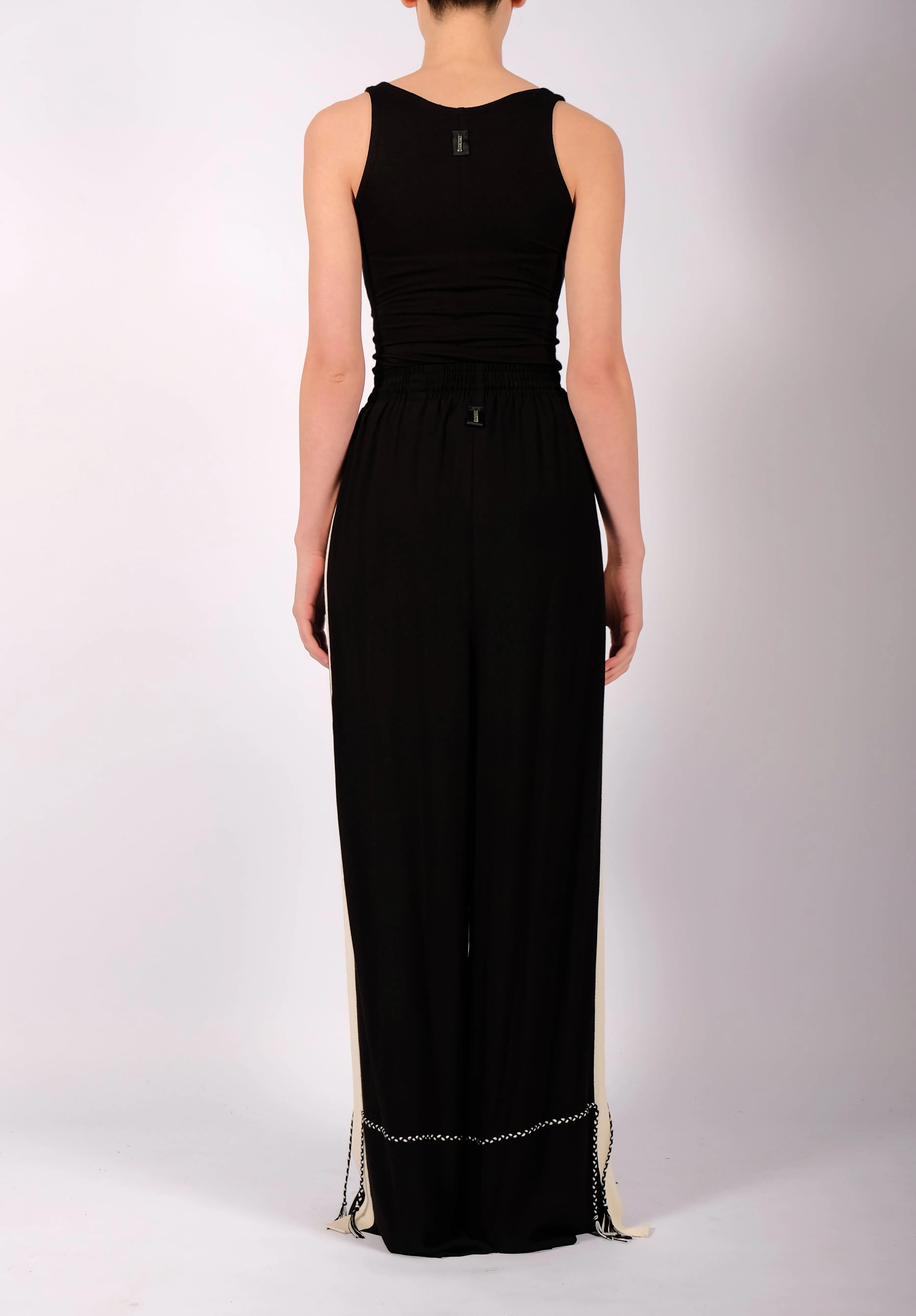 Wide Black Washed Cotton Trousers
