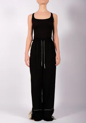 Wide Black Washed Cotton Trousers