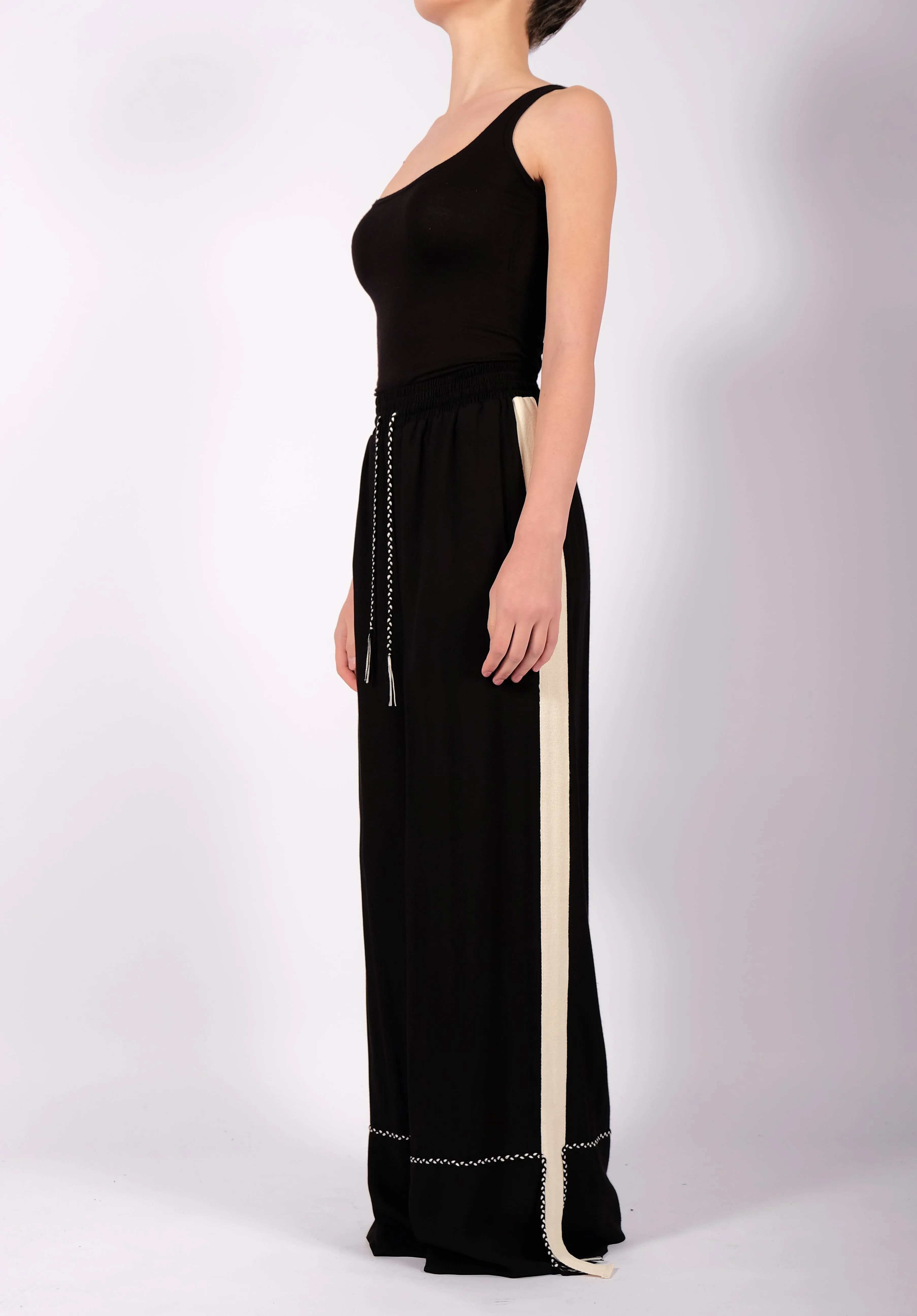 Wide Black Washed Cotton Trousers