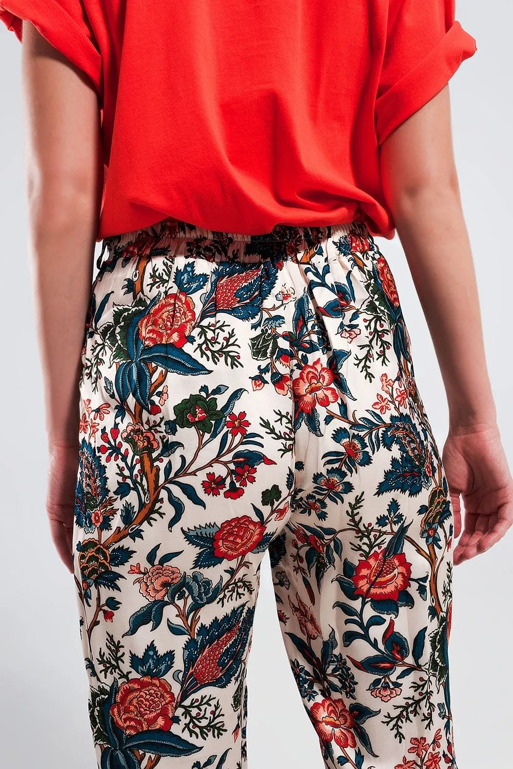 Wide Leg Pants In Beige Paisley Floral
