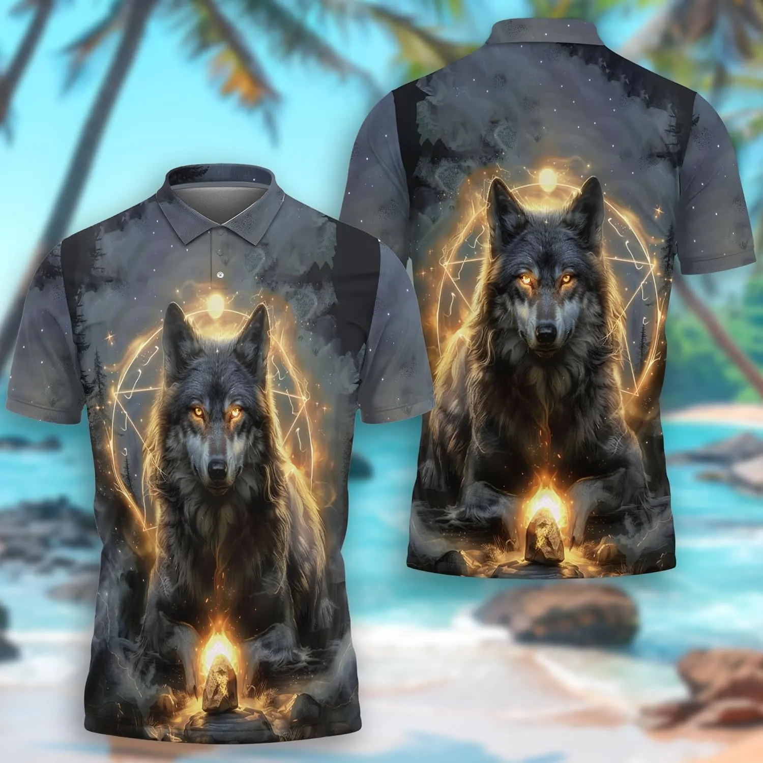 Wolf Moon Polo Shirts for Men- Golf Moisture Wicking Dry Fit Short Sleeve Polo Shirts S32