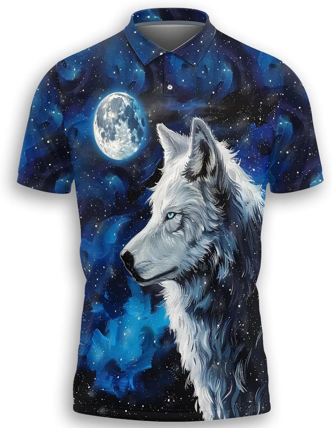 Wolf Moon Polo Shirts for Men- Golf Moisture Wicking Dry Fit Short Sleeve Polo Shirts S32