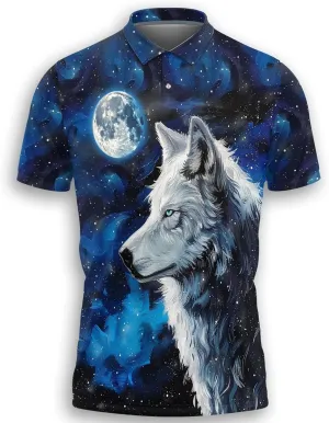 Wolf Moon Polo Shirts for Men- Golf Moisture Wicking Dry Fit Short Sleeve Polo Shirts S32