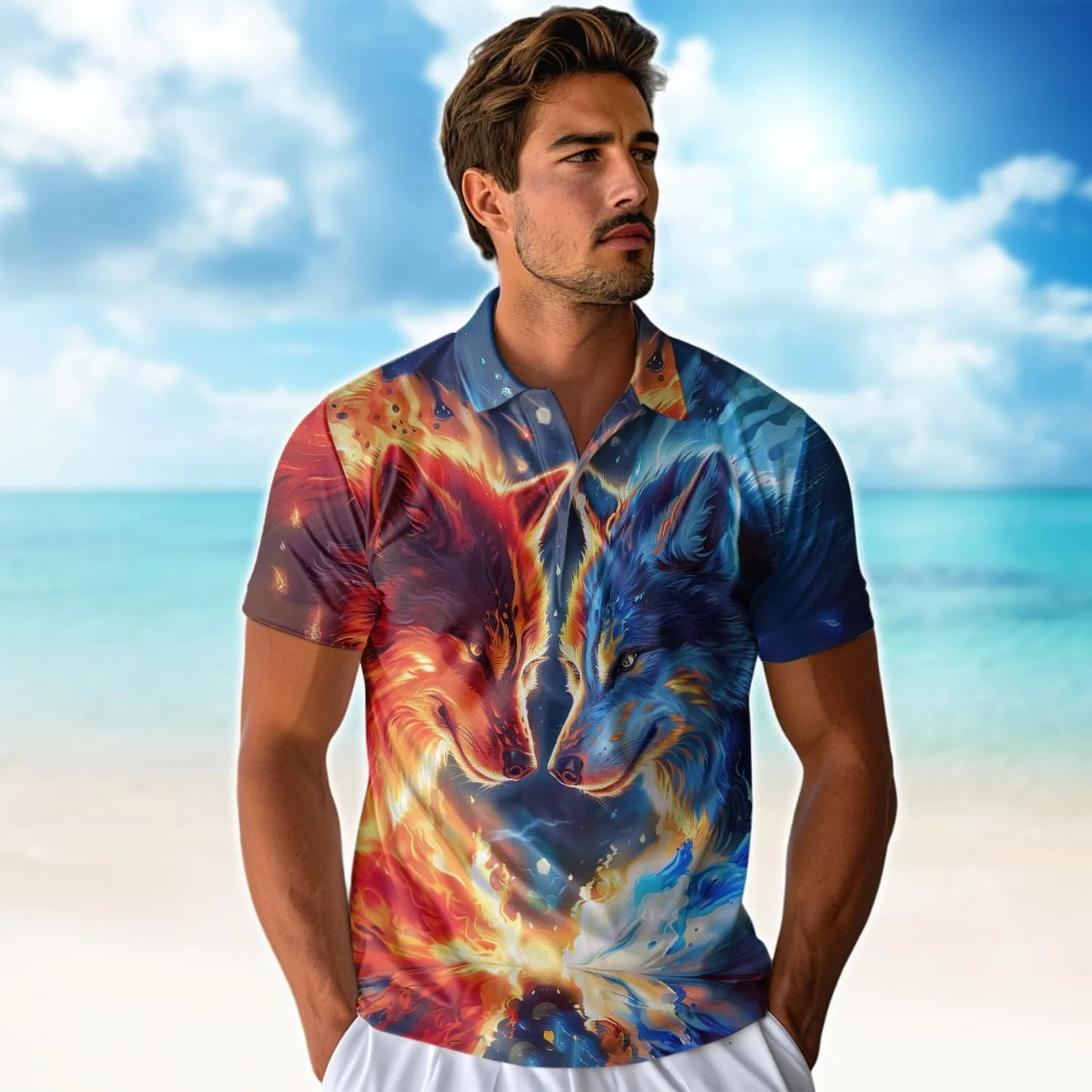 Wolf Moon Polo Shirts for Men- Golf Moisture Wicking Dry Fit Short Sleeve Polo Shirts S32