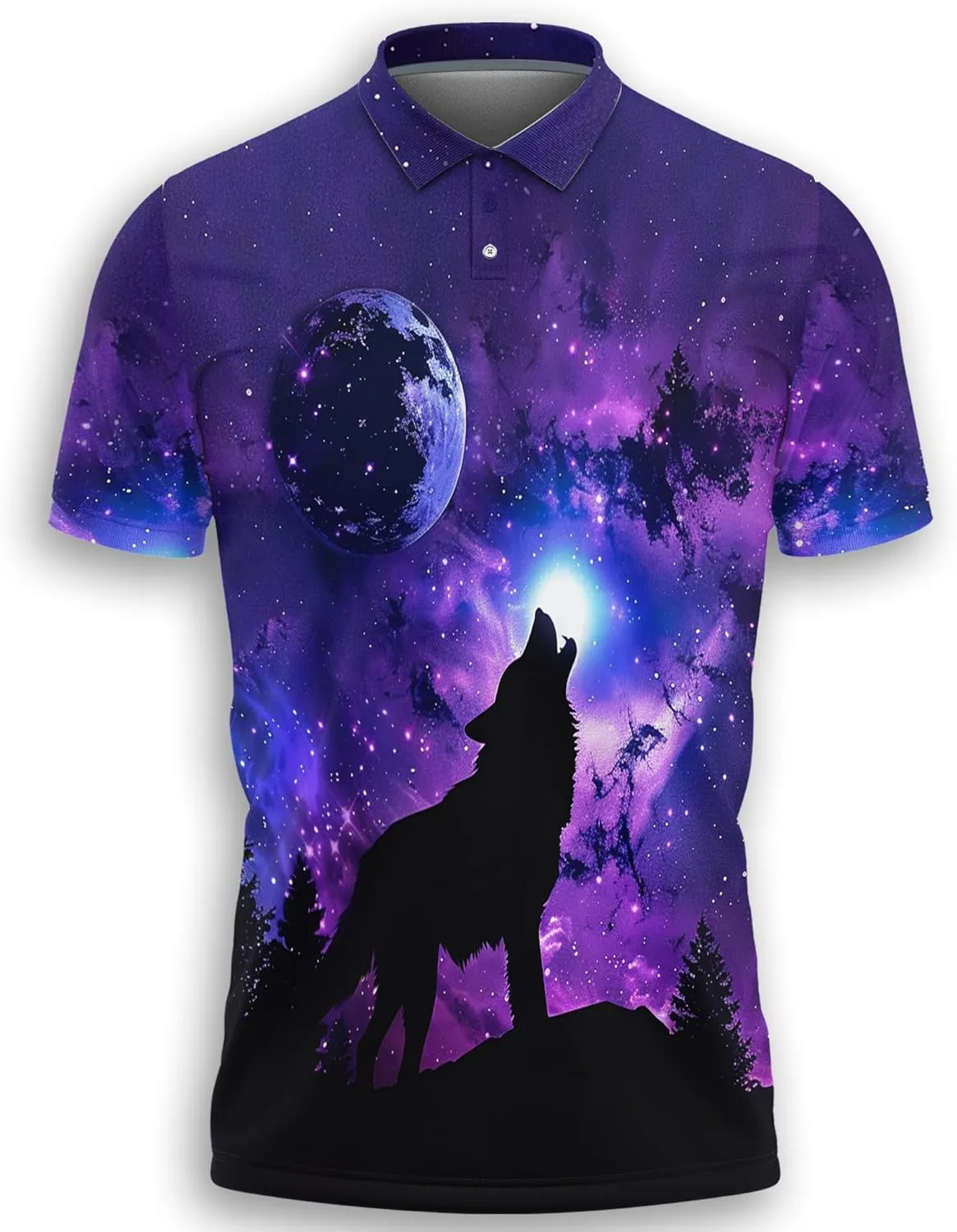 Wolf Moon Polo Shirts for Men- Golf Moisture Wicking Dry Fit Short Sleeve Polo Shirts S32