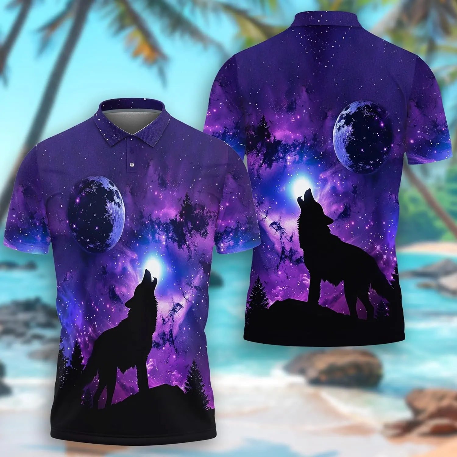 Wolf Moon Polo Shirts for Men- Golf Moisture Wicking Dry Fit Short Sleeve Polo Shirts S32
