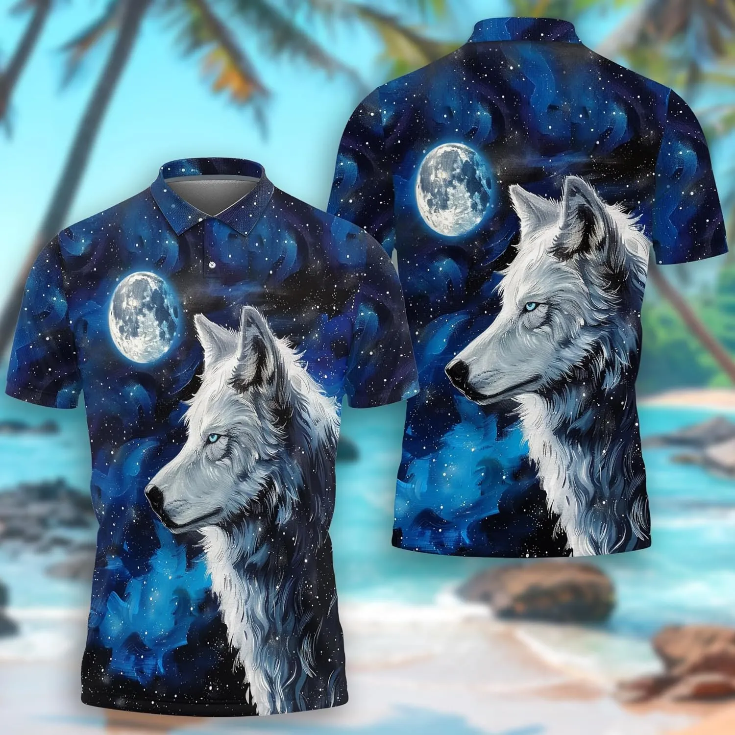 Wolf Moon Polo Shirts for Men- Golf Moisture Wicking Dry Fit Short Sleeve Polo Shirts S32