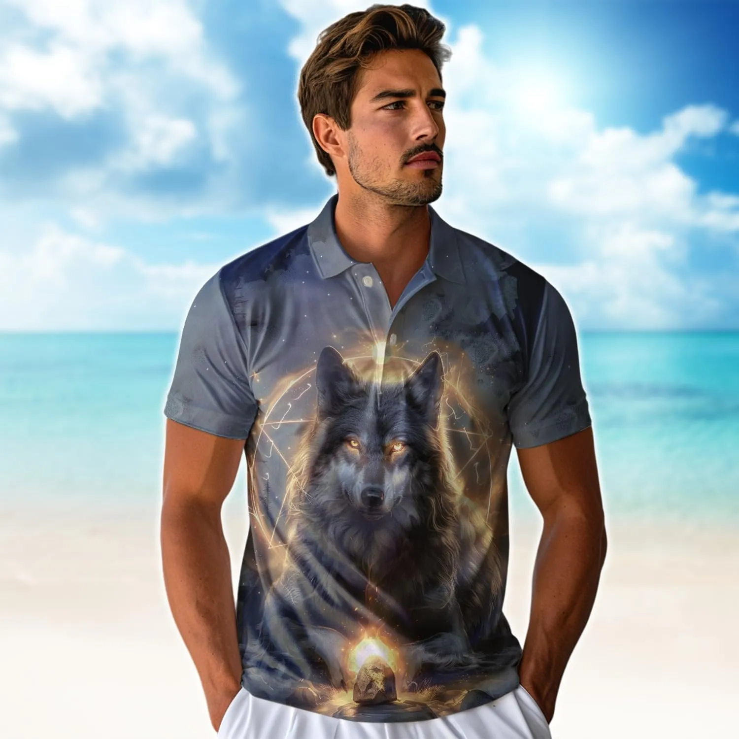 Wolf Moon Polo Shirts for Men- Golf Moisture Wicking Dry Fit Short Sleeve Polo Shirts S32