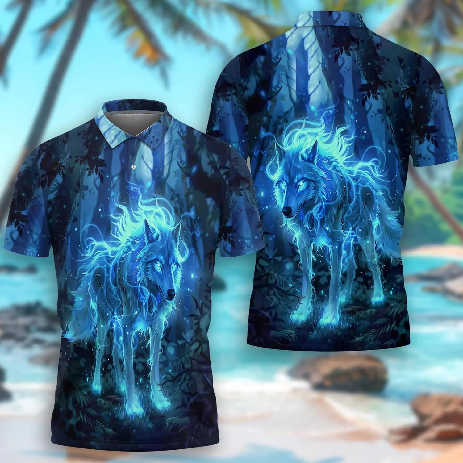 Wolf Moon Polo Shirts for Men- Golf Moisture Wicking Dry Fit Short Sleeve Polo Shirts S32