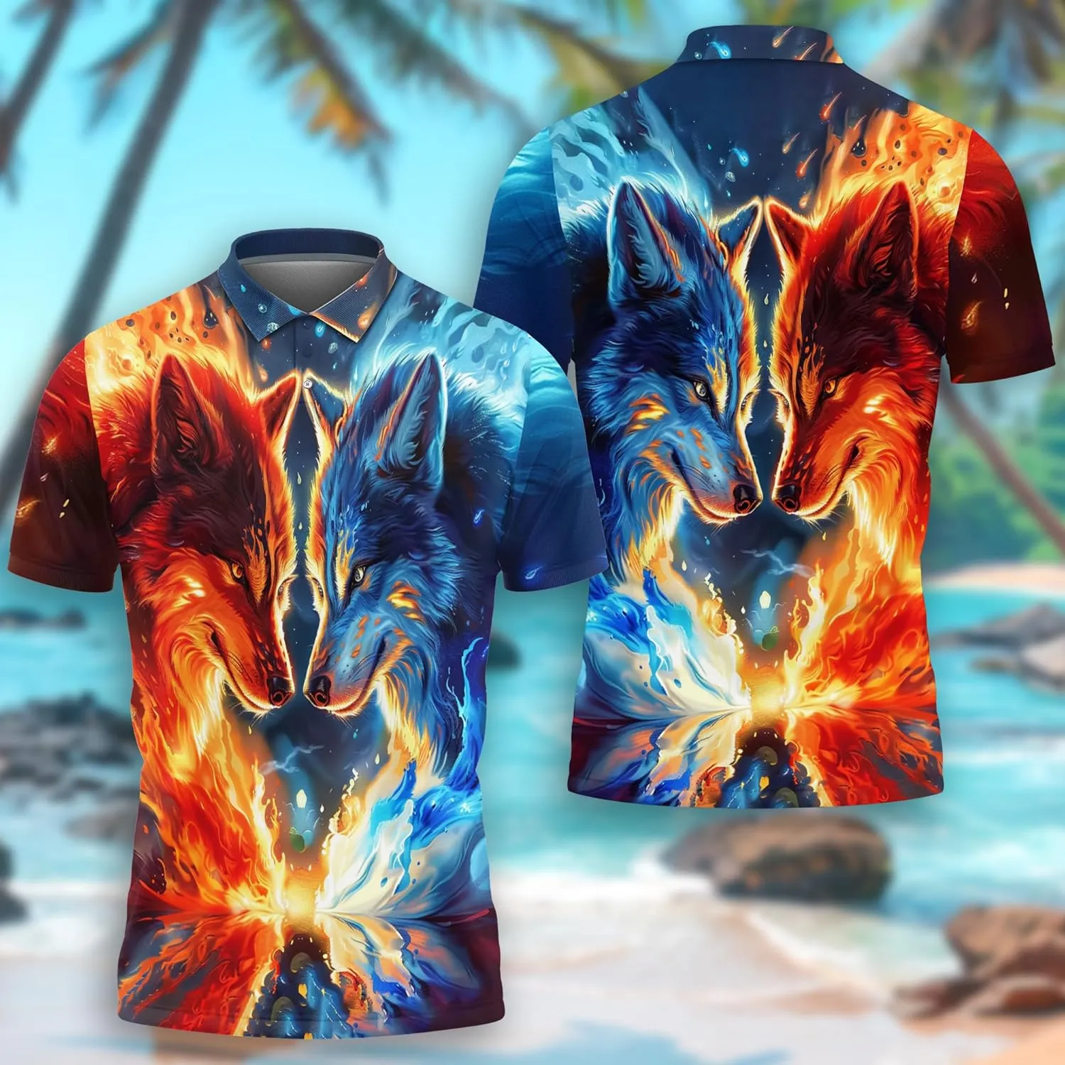 Wolf Moon Polo Shirts for Men- Golf Moisture Wicking Dry Fit Short Sleeve Polo Shirts S32