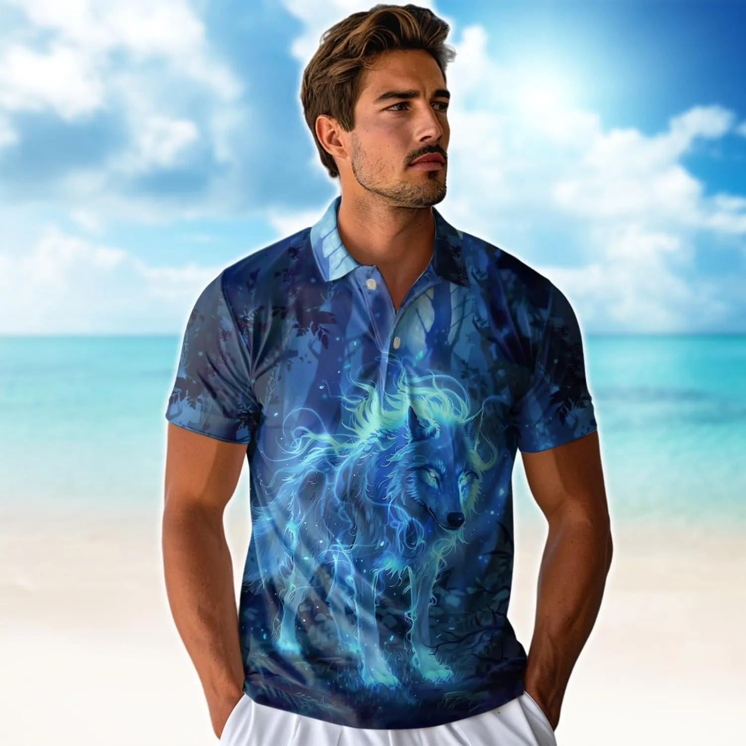 Wolf Moon Polo Shirts for Men- Golf Moisture Wicking Dry Fit Short Sleeve Polo Shirts S32