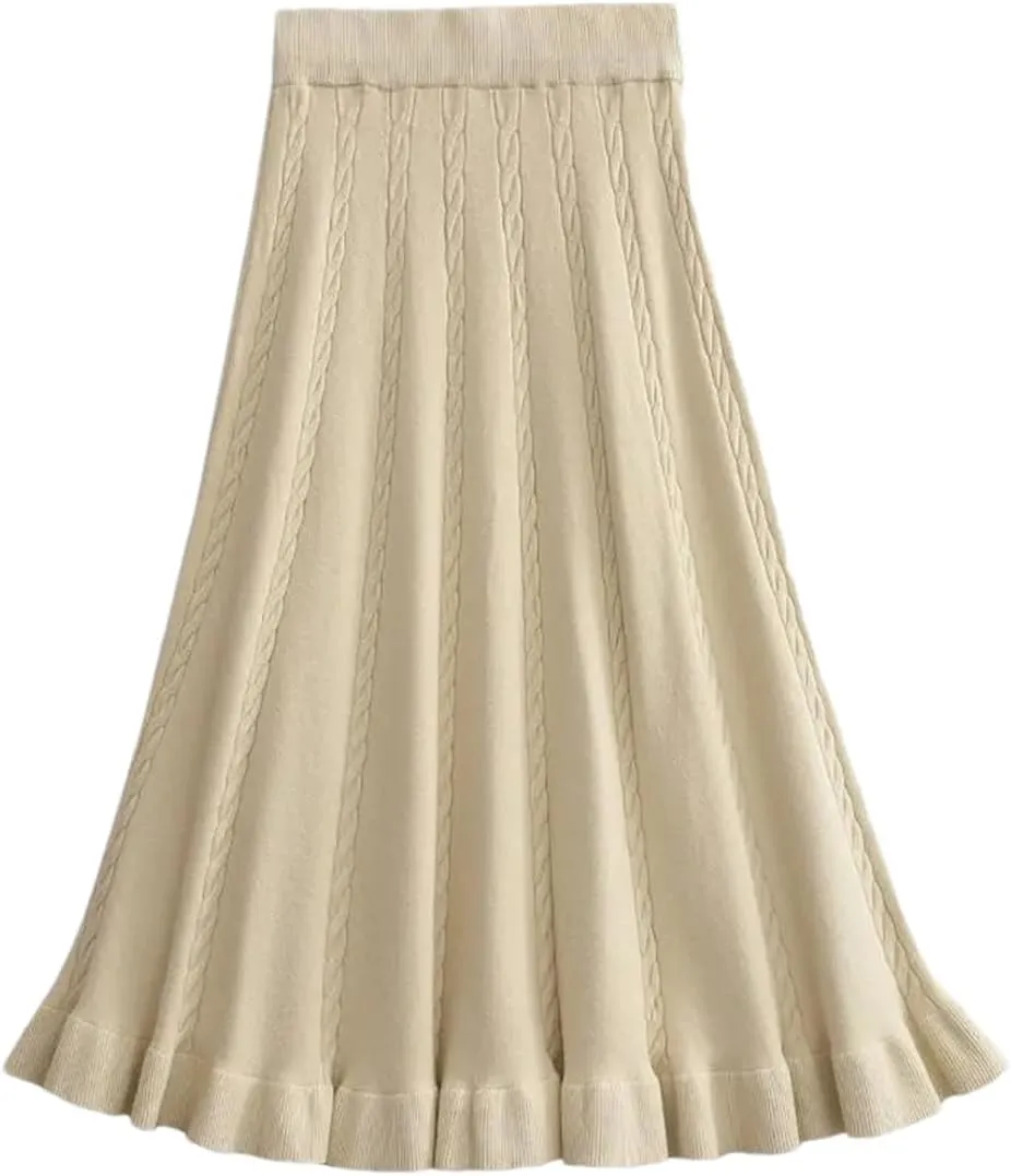 Women Solid High Waist Pleated Skirt Halloween Vintage Midi Skirt Office Work Warm Skirt