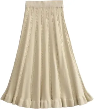 Women Solid High Waist Pleated Skirt Halloween Vintage Midi Skirt Office Work Warm Skirt