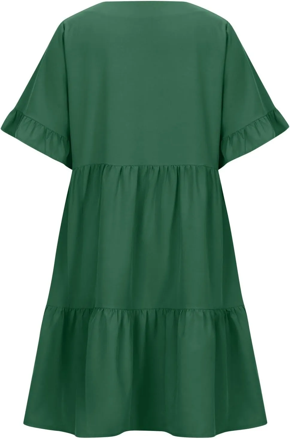 Women Summer Casual Dress Loose V Neck Sundress Short Flowy Dress Ruffle Tiered Mini Dress Cute Shirt Dress for Beach