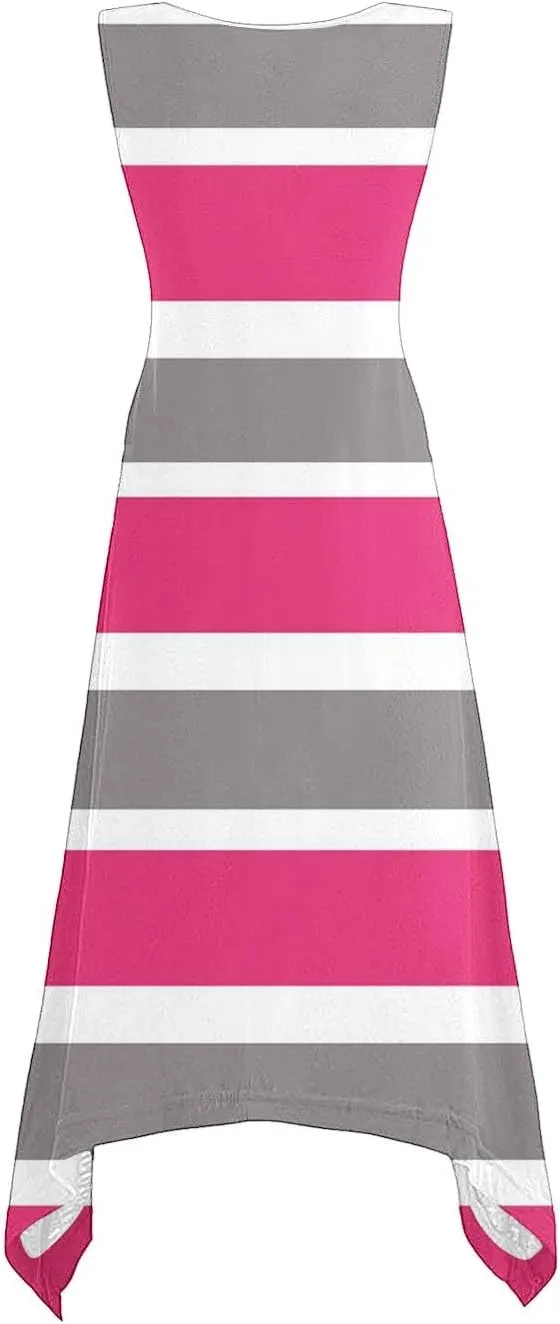 Women Summer Fashion Dresses Casual Print Midi Dress Loose Fit Striped Flowy Sundress Summer Beach Dresses