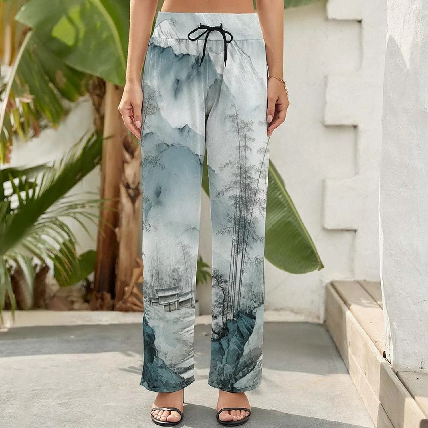 Womens Baggy Cotton Linen Blend Wide Leg Palazzo Pants Ladies Summer Casual Loose Trendy Elastic Waist Harem Pant