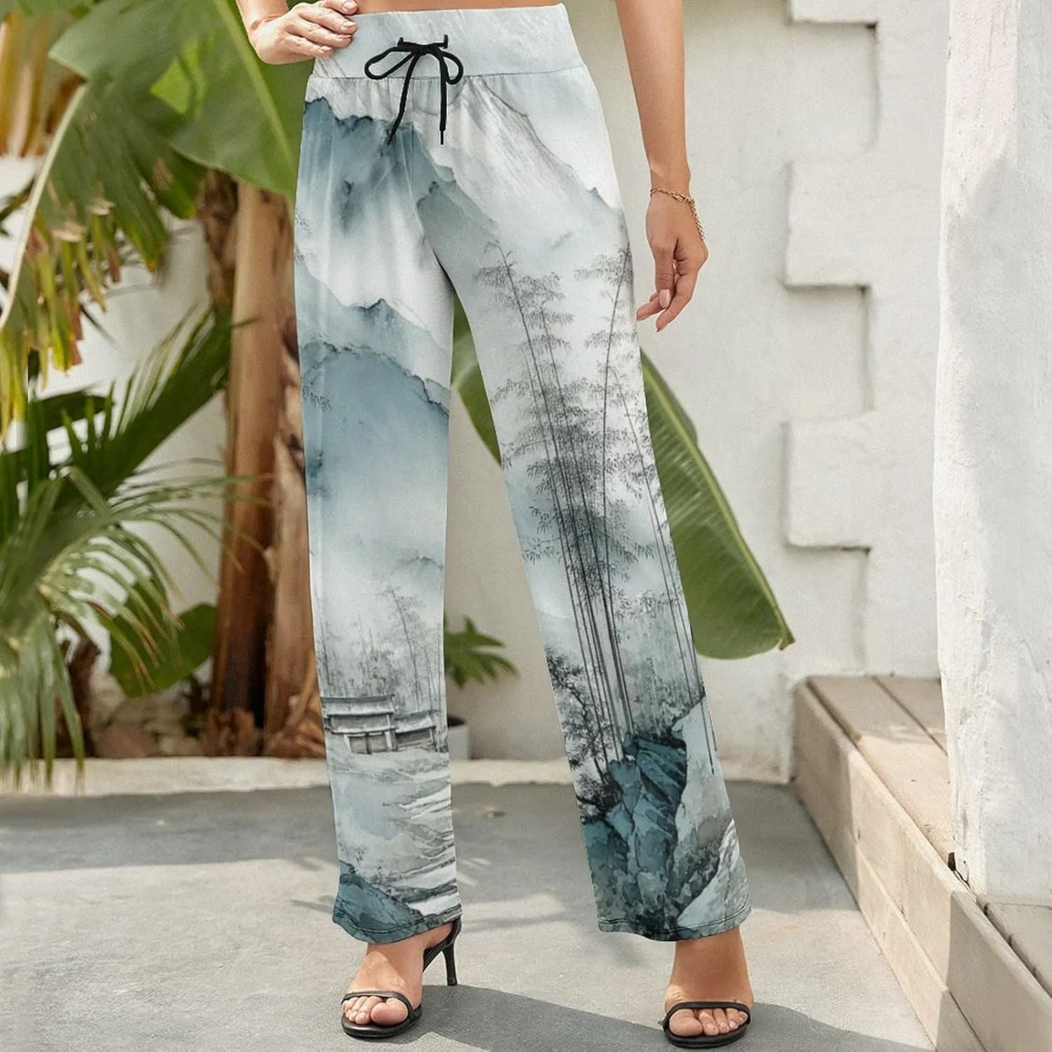 Womens Baggy Cotton Linen Blend Wide Leg Palazzo Pants Ladies Summer Casual Loose Trendy Elastic Waist Harem Pant