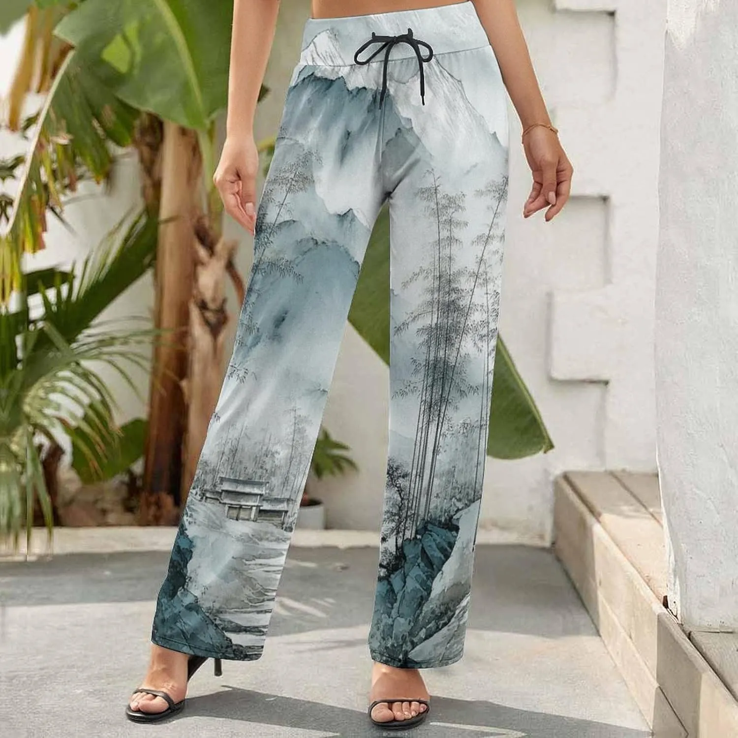 Womens Baggy Cotton Linen Blend Wide Leg Palazzo Pants Ladies Summer Casual Loose Trendy Elastic Waist Harem Pant
