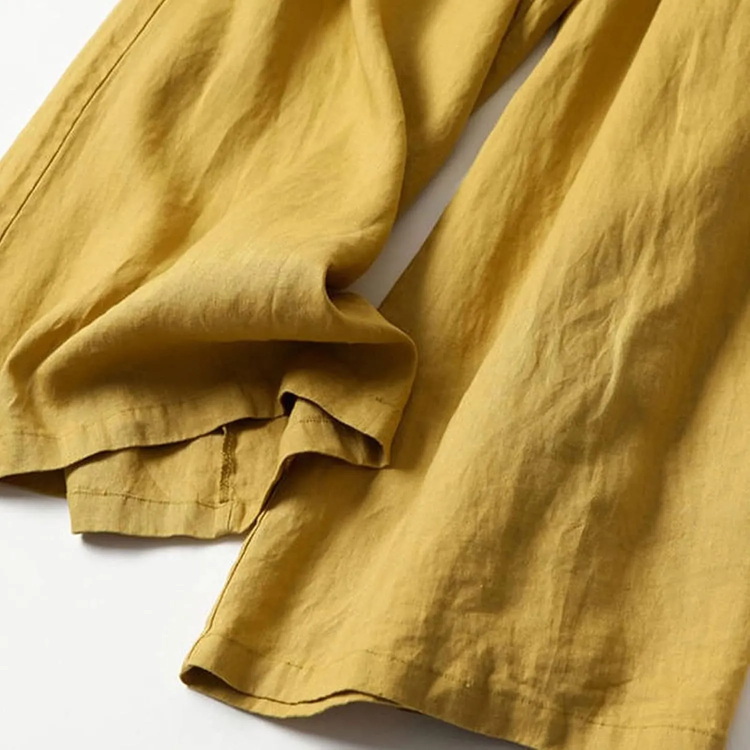 Women's Cotton Linen Casual Trousers High Waist Stretch Lightweight Joggers Summer Wide Leg Drape Cropped Pant with Pocket