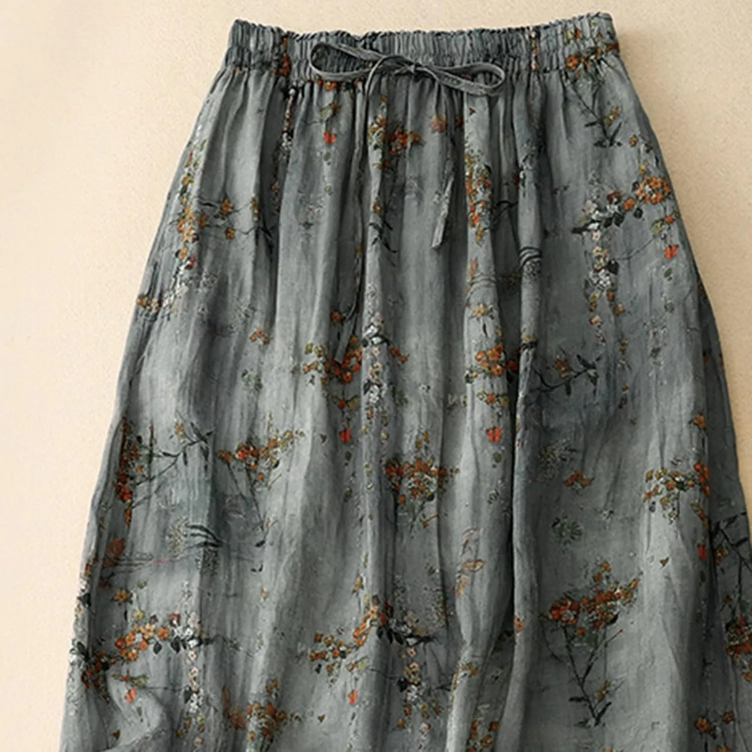 Women's Cute Skirts Comfy Fresh Double Layer Floral Printed Skirt Drawstring High Elastic Waist Pleated Midi Skirts