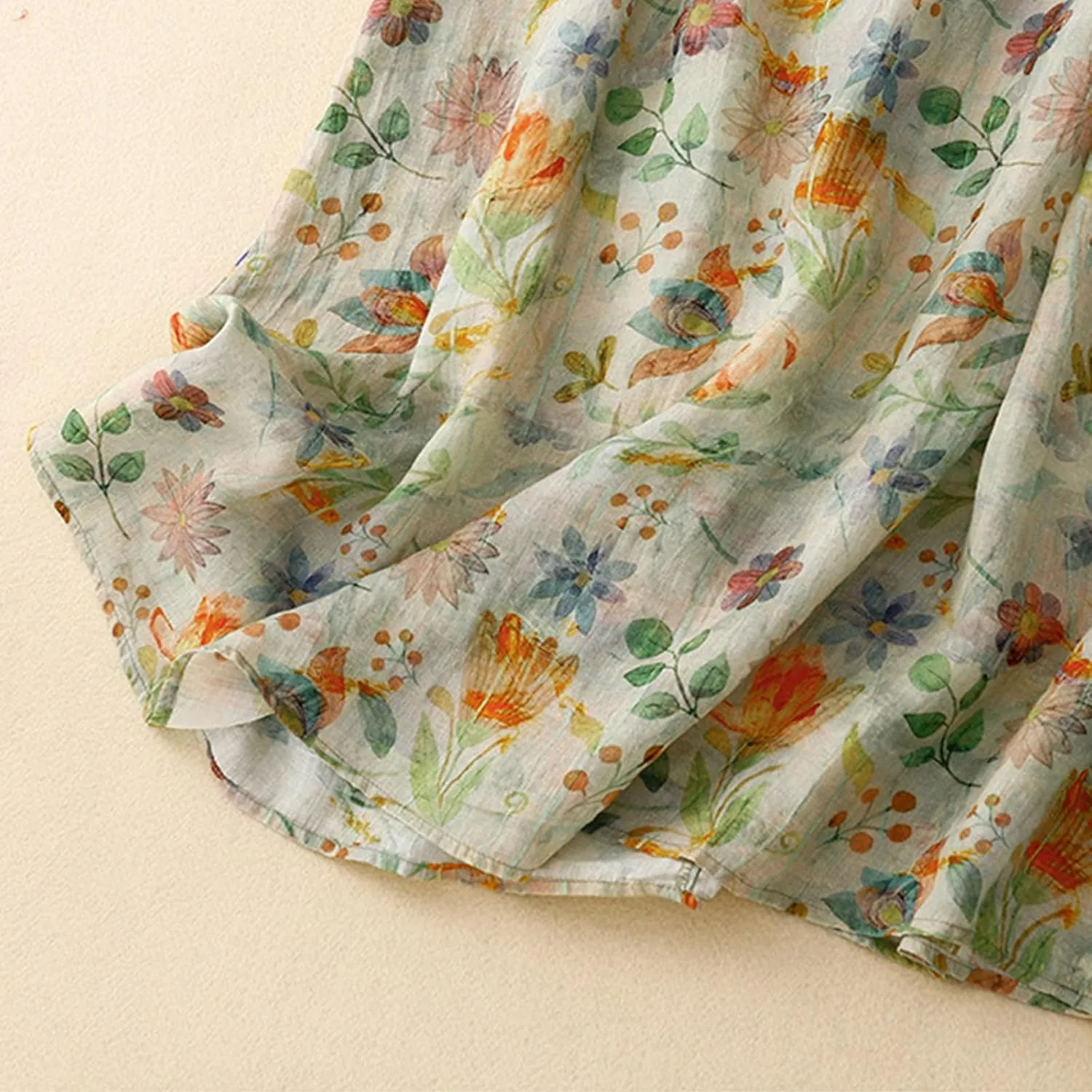Women's Cute Skirts Comfy Fresh Double Layer Floral Printed Skirt Drawstring High Elastic Waist Pleated Midi Skirts