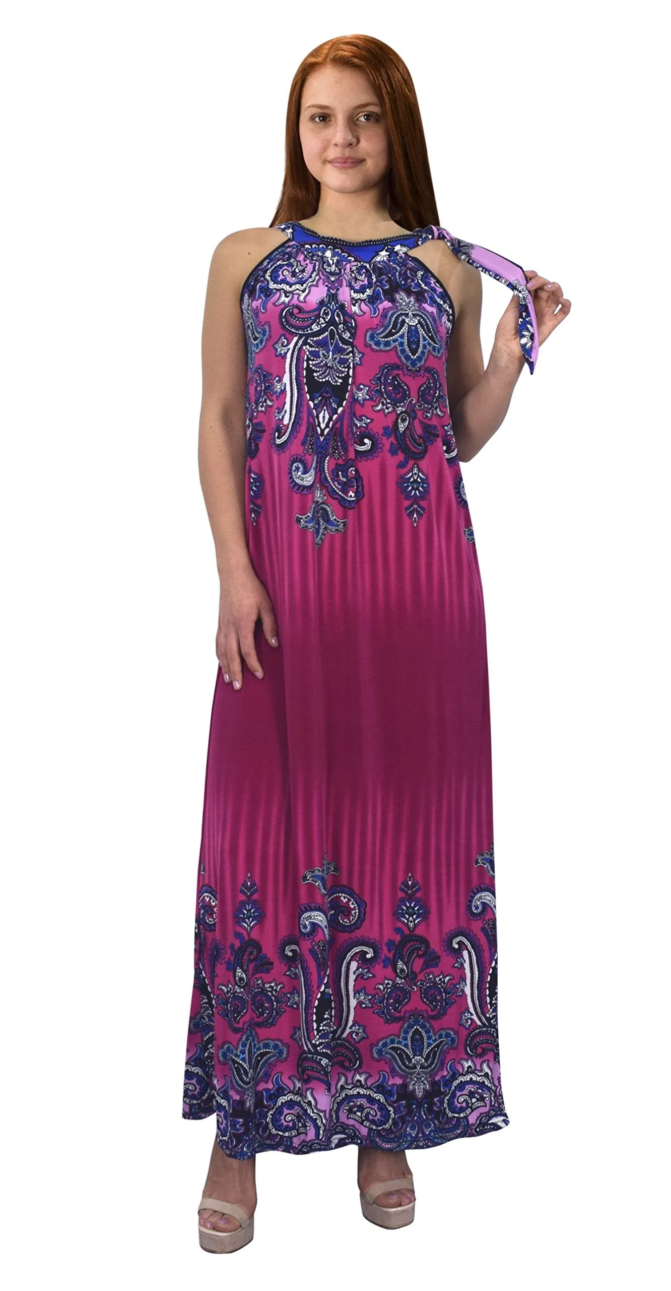 Womens Exotic Paisley Print Summer Halter Dress