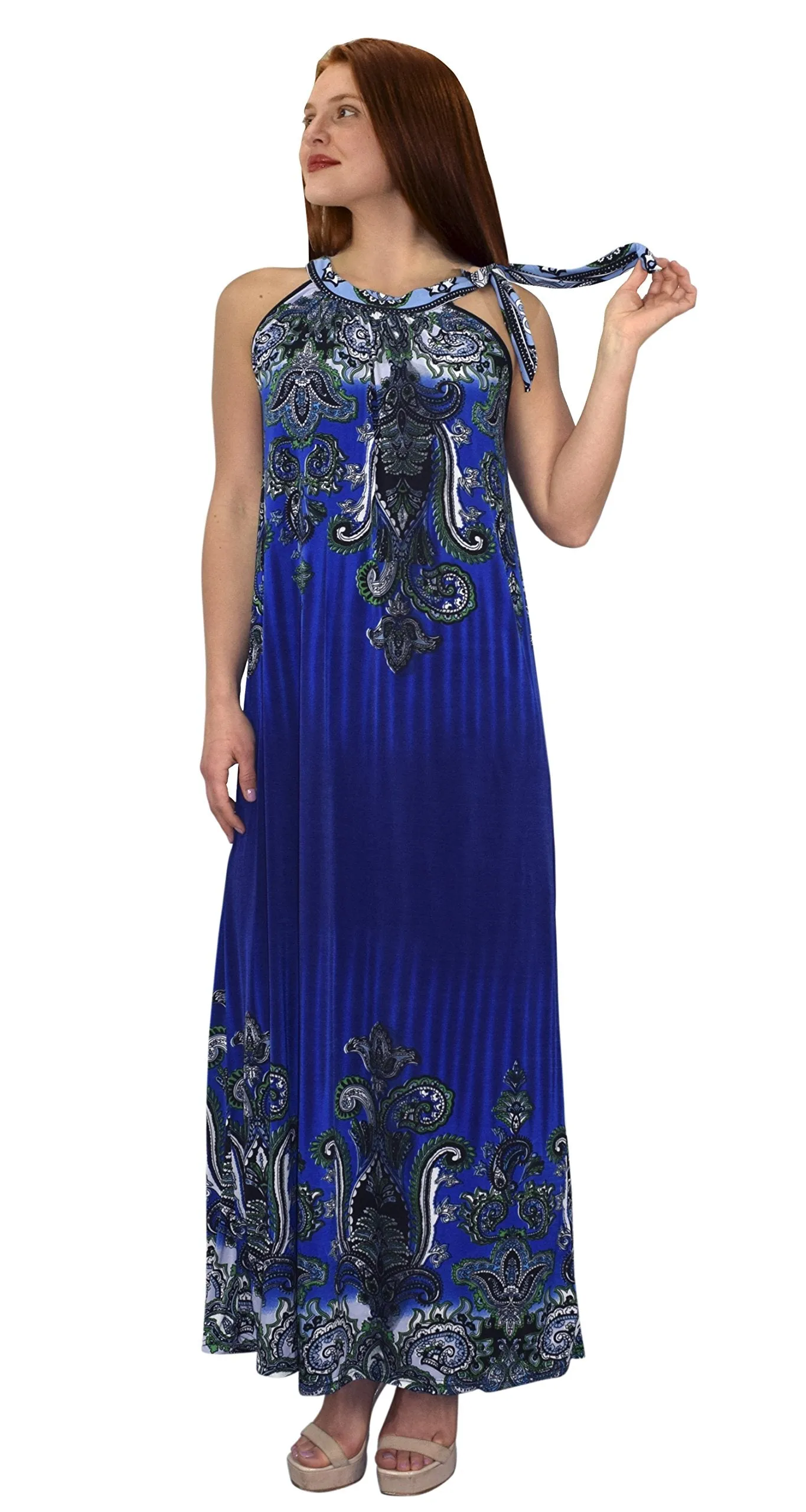 Womens Exotic Paisley Print Summer Halter Dress