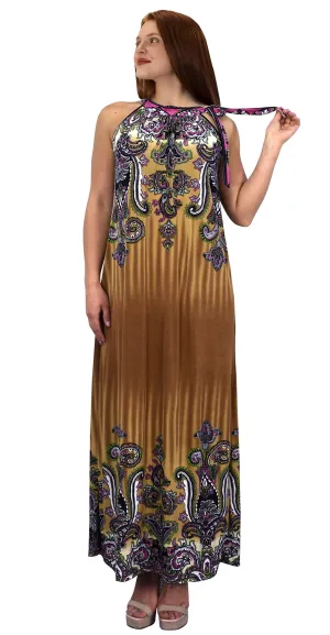 Womens Exotic Paisley Print Summer Halter Dress