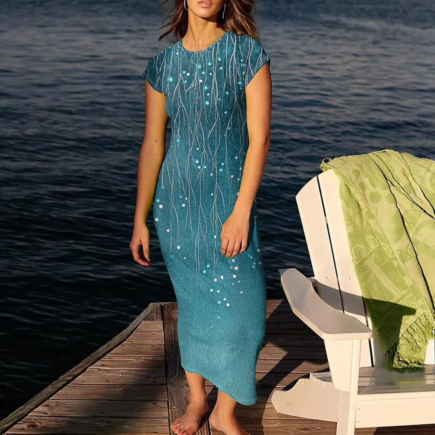 Women's Hawaiian Boho Short Sleeve Crew Neck Midi a Line Dress Beach Vacation Casual 2025 Dresses