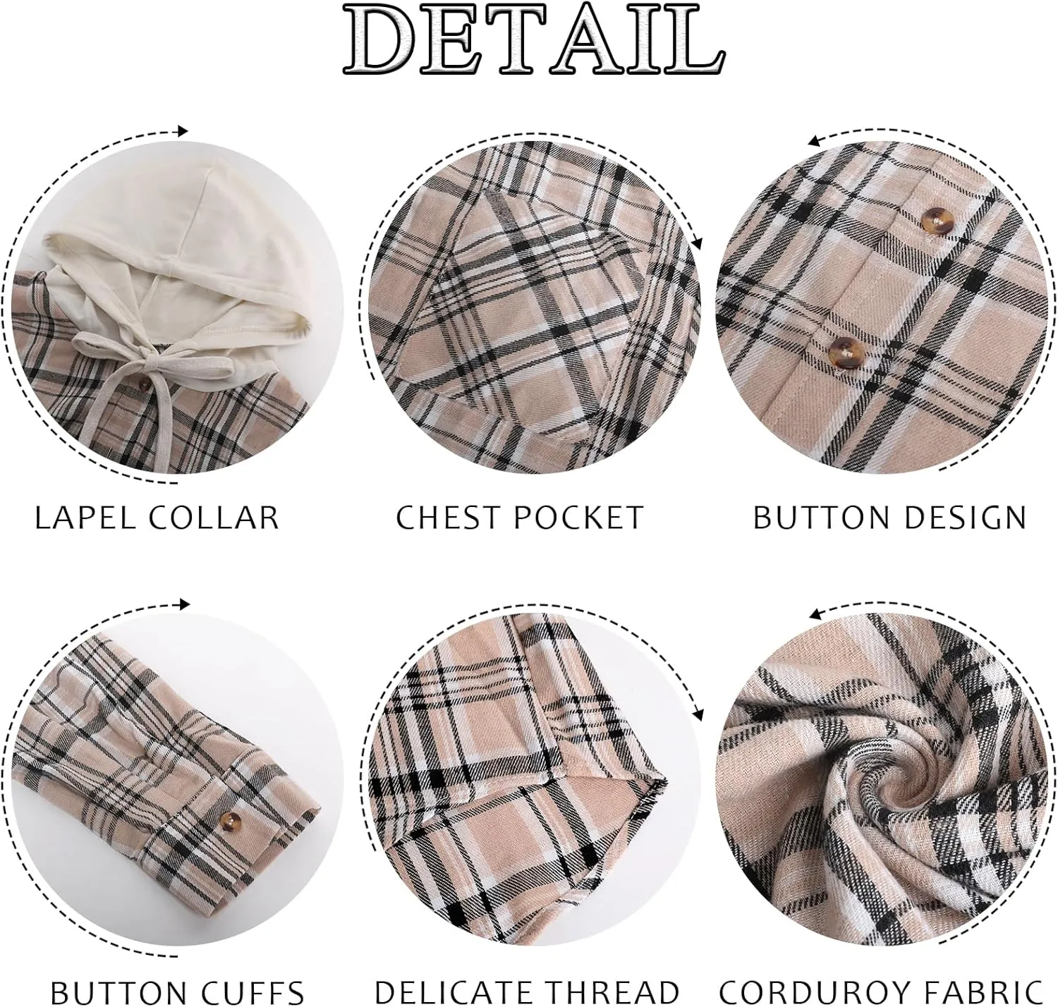 Womens Long Sleeve Plaid Hoodie Jacket Button Down Casual Boyfriend Blouse Shirts Tops Flannel Shirts with Pocket