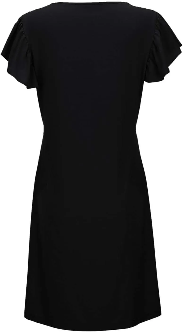 Women's Summer Dresses 2025 Beach Casual Deep V Neck Loose Dress Sundress Ruffle Sleeve Mini Dress