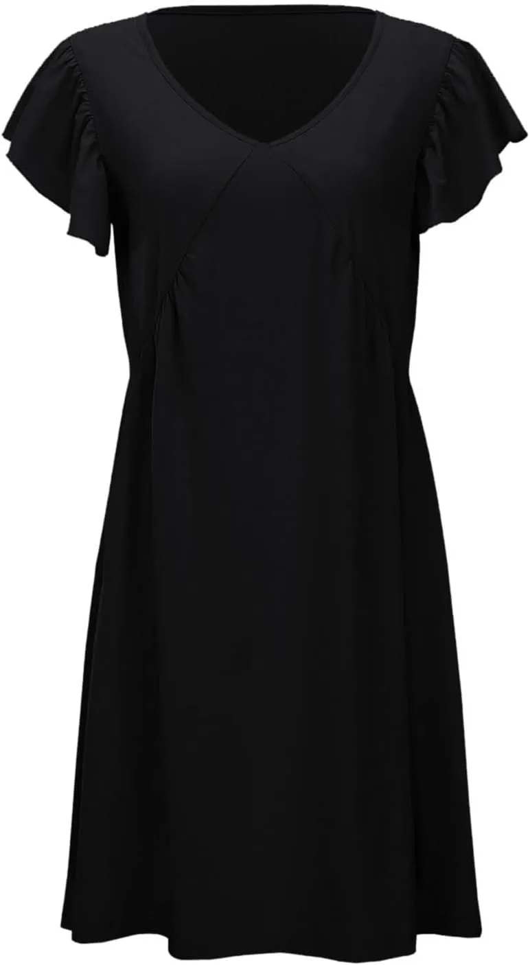 Women's Summer Dresses 2025 Beach Casual Deep V Neck Loose Dress Sundress Ruffle Sleeve Mini Dress