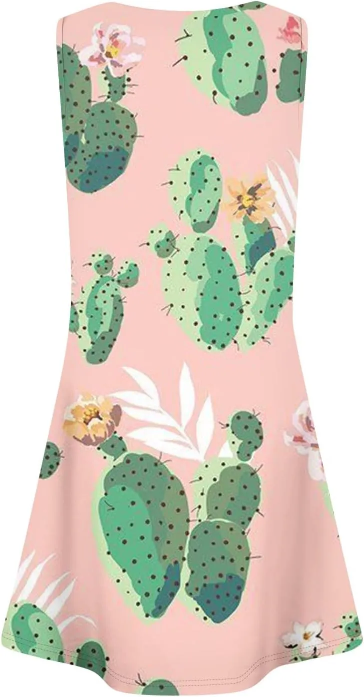 Womens Summer Dresses Casual Beach Vacation Sleeveless Tank Sundresses Boho Hawaiian Dress with Pockets