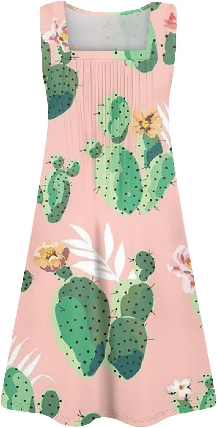 Womens Summer Dresses Casual Beach Vacation Sleeveless Tank Sundresses Boho Hawaiian Dress with Pockets