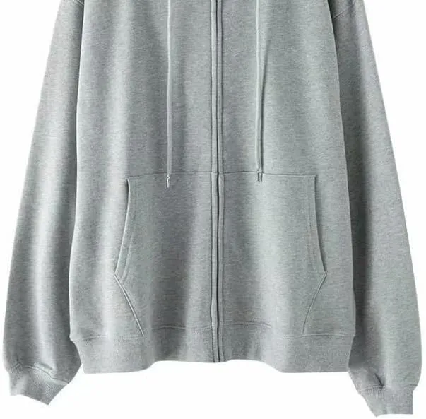 Womens Sweatshirt Hoodie Oversize Hooded Cardigan Gray Clothes Solid Zip Up Hoodies Spring Tops Long Sleeves