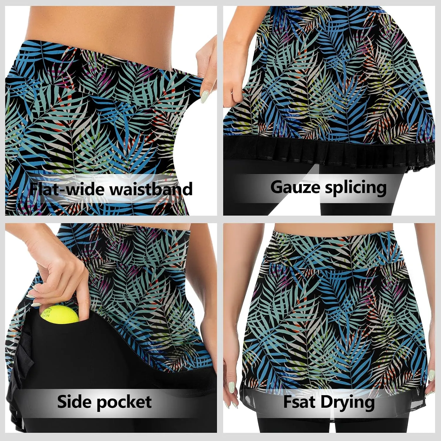 WOWENY Womens Tennis Skirts with Leggings Athletic Golf Legging with Skirt Attach High Waist Skirted Legging with Pockets