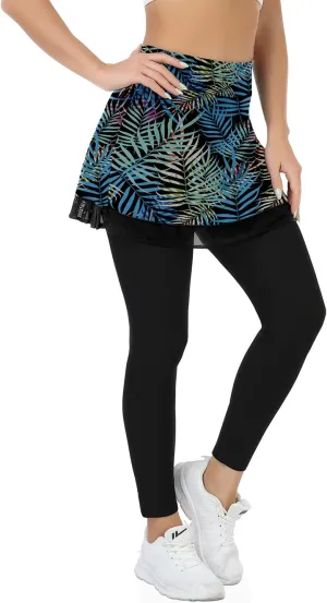 WOWENY Womens Tennis Skirts with Leggings Athletic Golf Legging with Skirt Attach High Waist Skirted Legging with Pockets