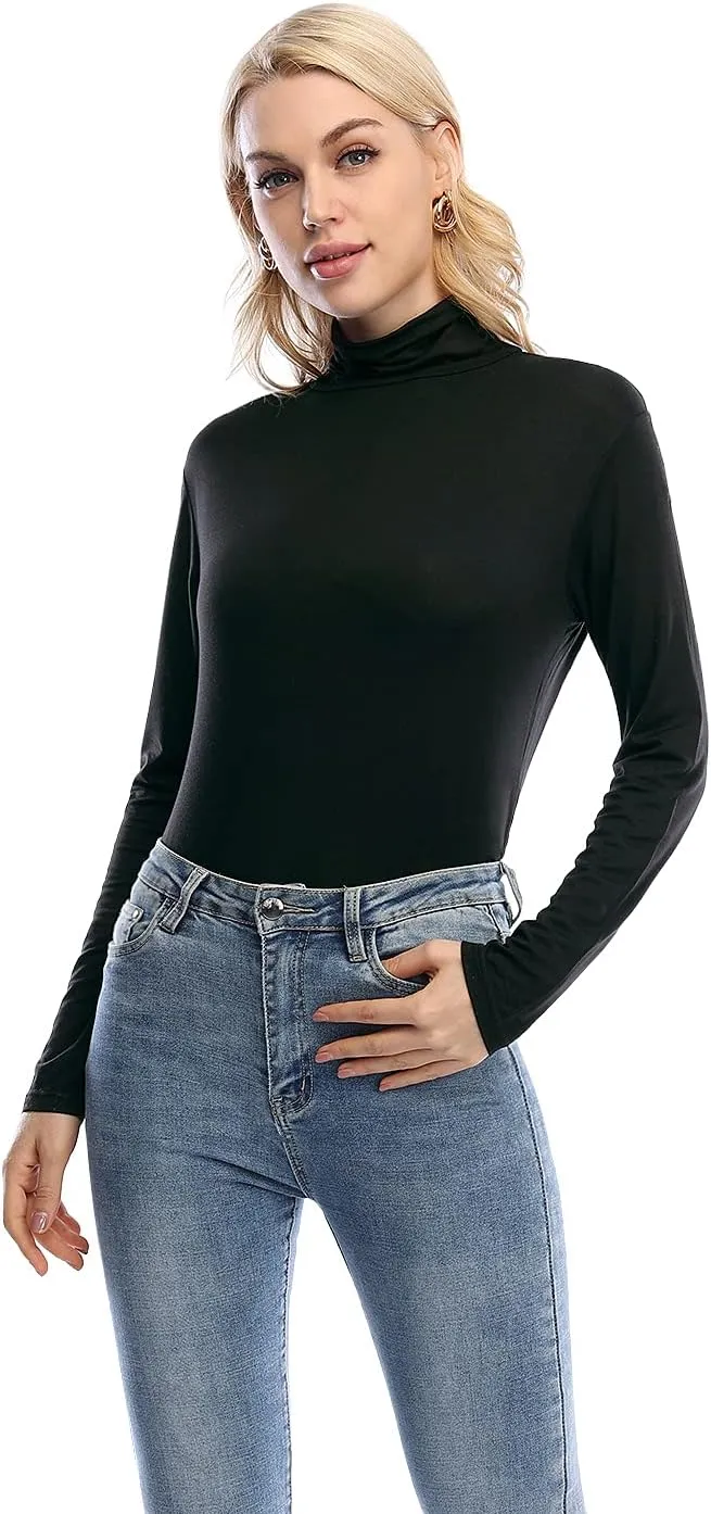 Xelky Womens Long Sleeve Turtleneck Shirt Lightweight Slim Turtle Neck Active Tops Basic Pullover Undershirt 2 Pack