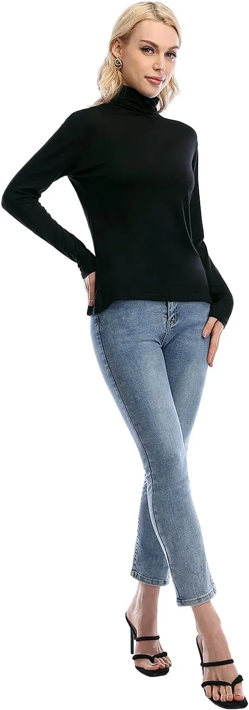 Xelky Womens Long Sleeve Turtleneck Shirt Lightweight Slim Turtle Neck Active Tops Basic Pullover Undershirt 2 Pack