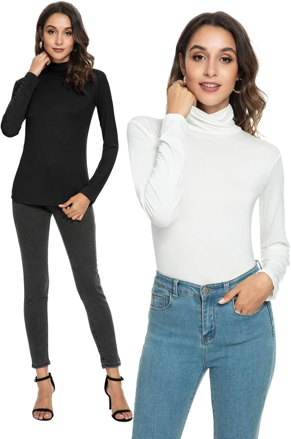 Xelky Womens Long Sleeve Turtleneck Shirt Lightweight Slim Turtle Neck Active Tops Basic Pullover Undershirt 2 Pack