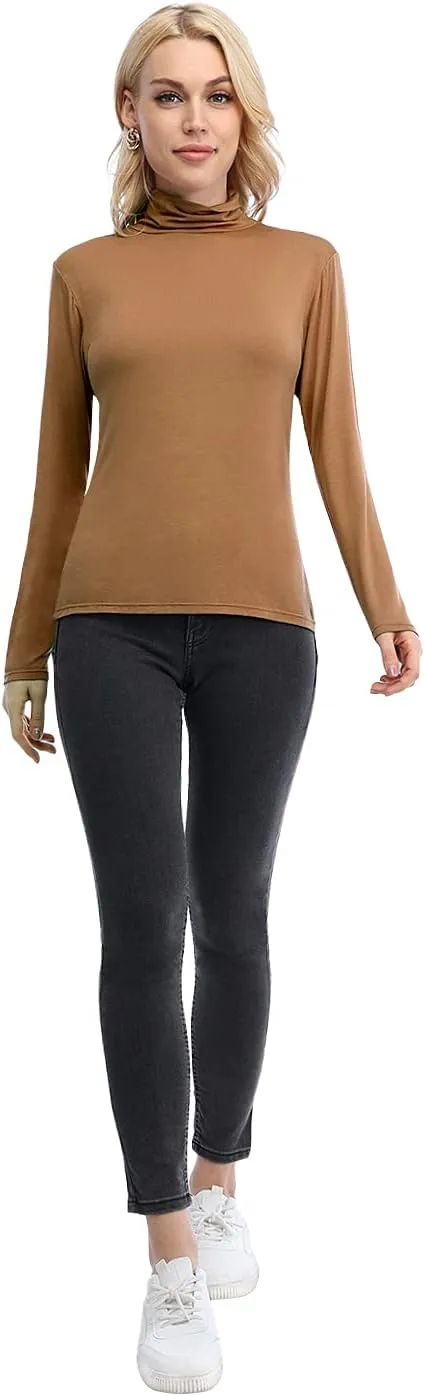 Xelky Womens Long Sleeve Turtleneck Shirt Lightweight Slim Turtle Neck Active Tops Basic Pullover Undershirt 2 Pack